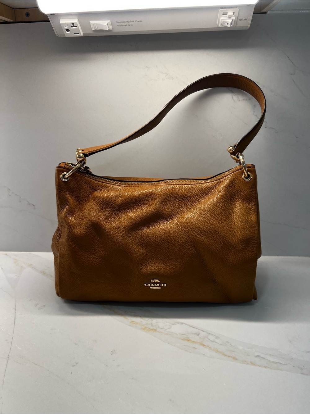 Coach Pebbled Leather Shoulder Bag in Cognac Brown with Gold Hardware